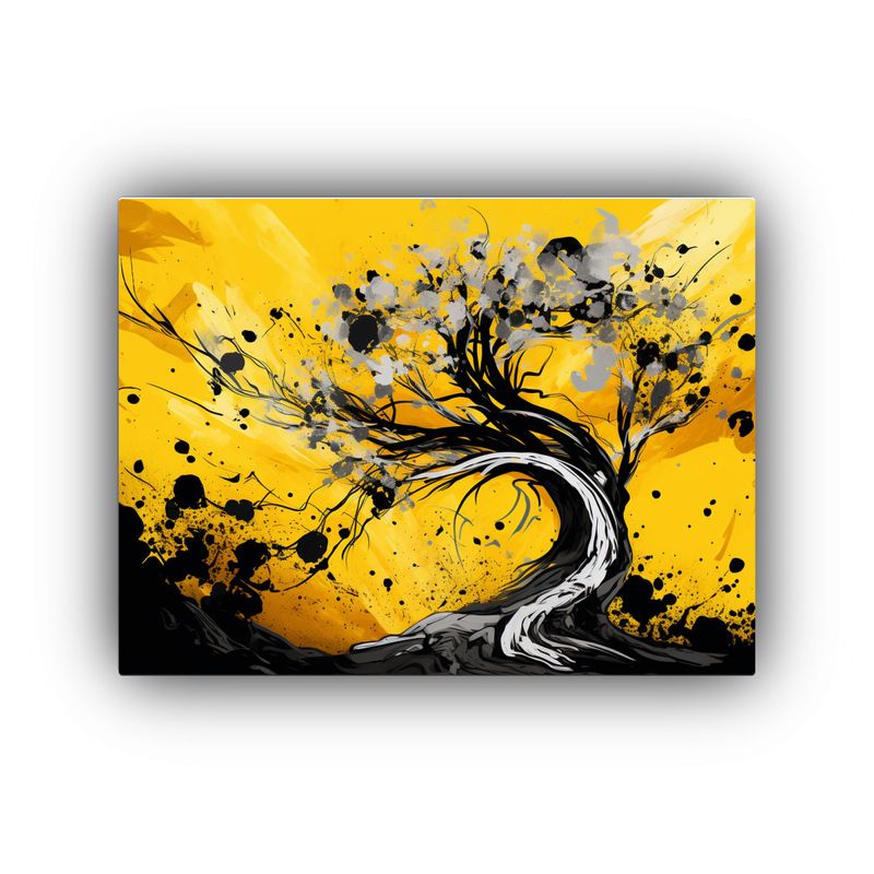GENERICO - Lienzo Vintage Árbol De Alamo En Amarillo Y Negro Estilo Ne 120x80cm