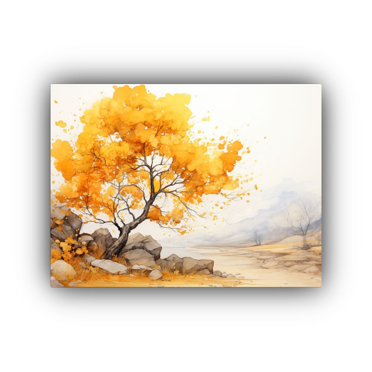 GENERICO - Pintura Abstracta De árbol De Algodon En Amarillo Y Dorado  120x80cm