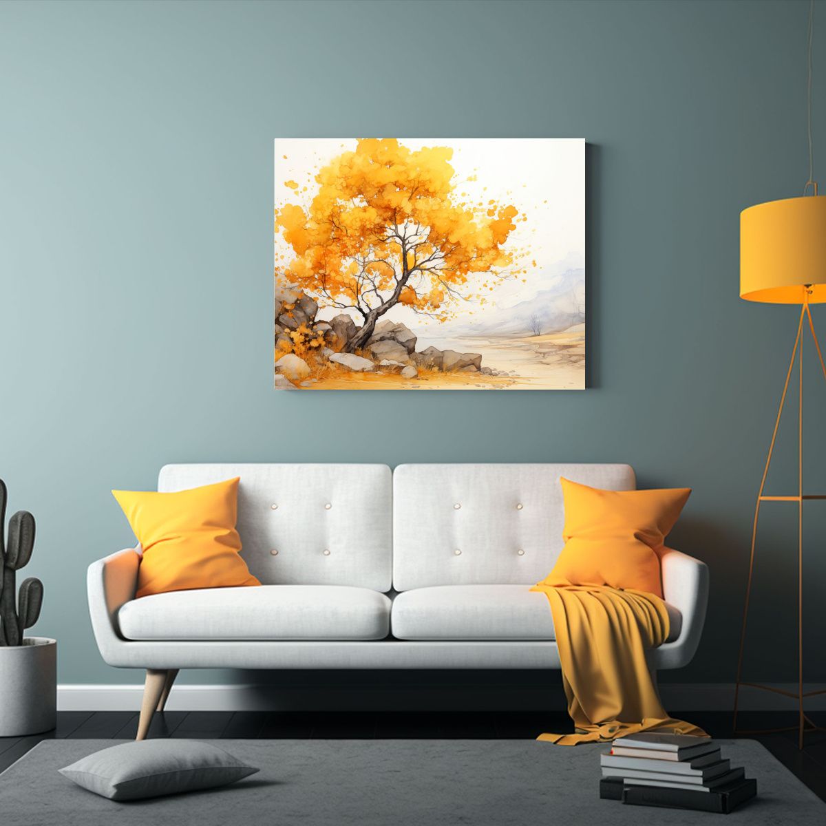 GENERICO - Pintura Abstracta De árbol De Algodon En Amarillo Y Dorado  120x80cm