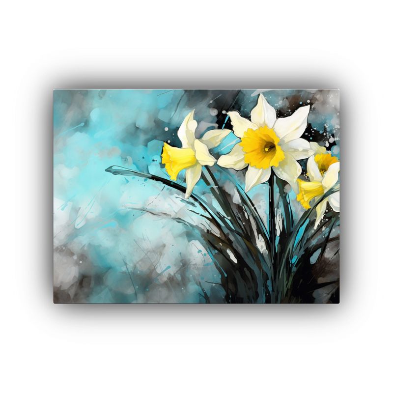 GENERICO - Cuadro Tela Canvas Reflejo Flores Narcisos Turquesa Y Negro  120x80cm