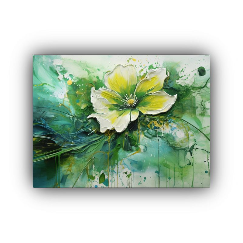 GENERICO - Pintura Abstracta En Tonos Verdes Y Flores Majestuosas Arte 120x80cm