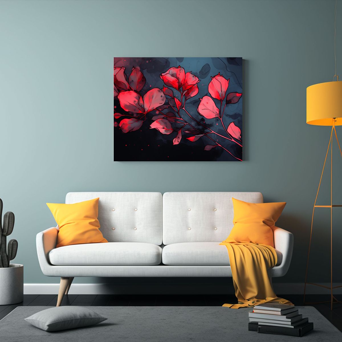 GENERICO - Cuadro De Arte Fino De Hojas De Eucalipto En Rojo Y Negro Pa 120x80cm