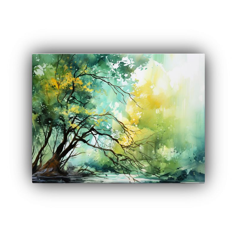 GENERICO - Pintura Abstracta De Un Bosque Con Árbol En Verde Y Turques 120x80cm