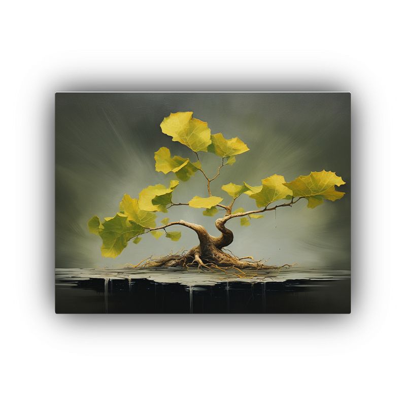 GENERICO - Cuadro En Bastidor Ginkgo Biloba Árbol Bonsái Abstracción 120x80cm