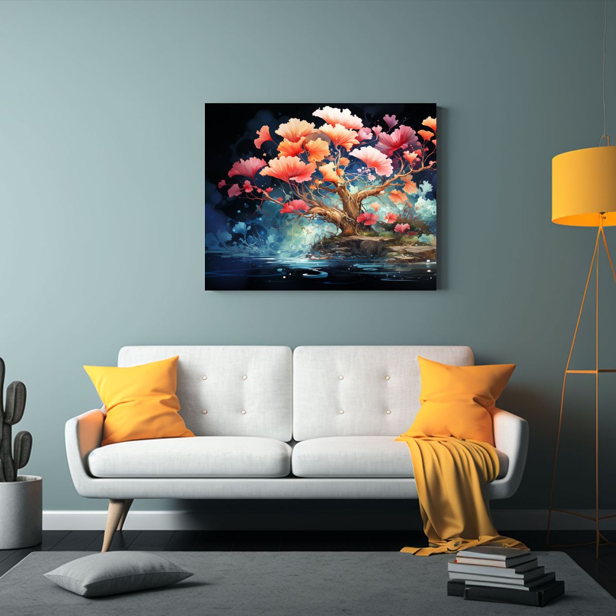 GENERICO - Pinturas Abstractas Decorativas De Ginkgo Biloba En Rojo Y A 120x80cm