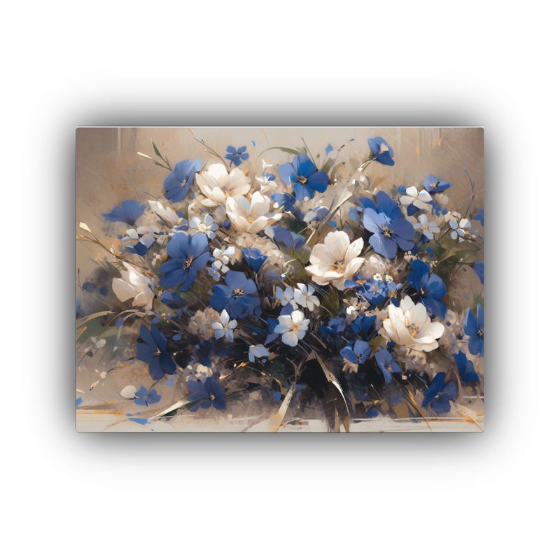 GENERICO - Cuadro Temático De Flores En Azul Y Dorado Sobre Lienzo 120x80cm