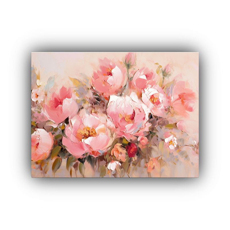 GENERICO - Pintura De Flores En Tonos Dorados Y Rosados Sobre Lienzo 120x80cm