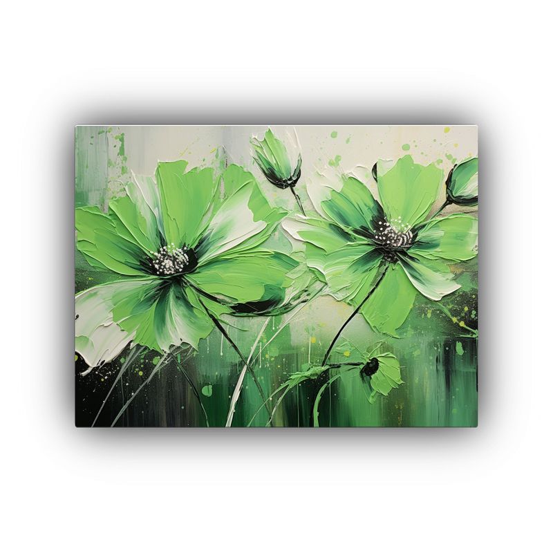 GENERICO - Cuadro Decorativo Salon Flores Verde Y Negro En Lienzo 120x80cm
