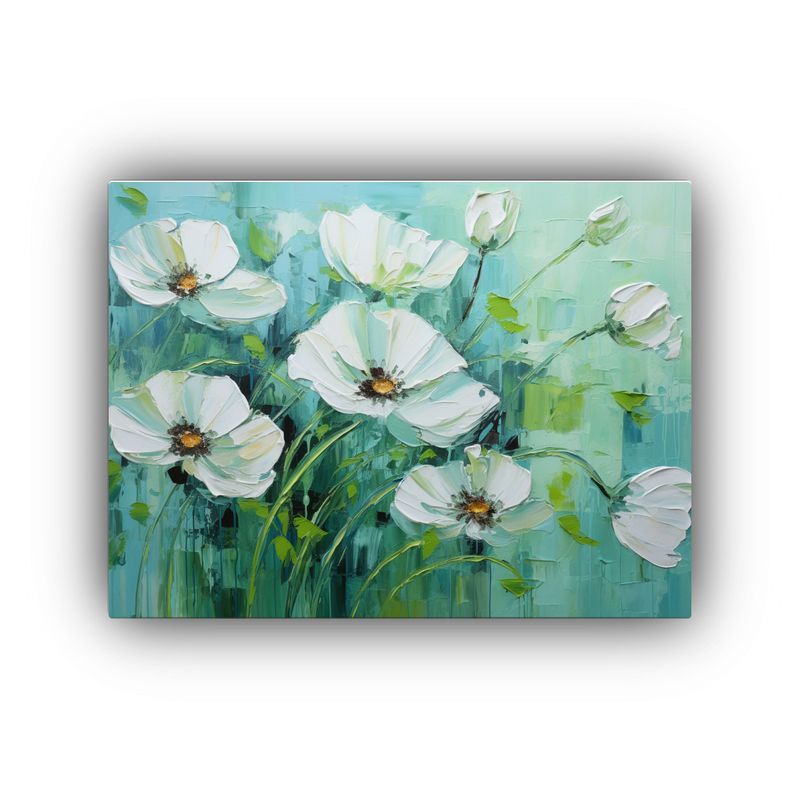 GENERICO - Pintura Floral Verde Y Cian En Lienzo Para Decoración 120x80cm