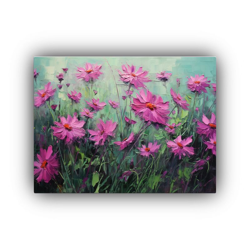 GENERICO - Pintura Floral En Lienzo Verde Y Magenta Para Decoración 120x80cm