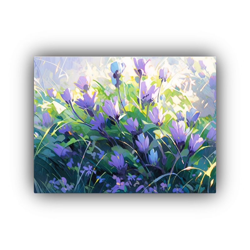 GENERICO - Pintura En Lienzo De Flores Verdes Y Moradas En Composición 120x80cm
