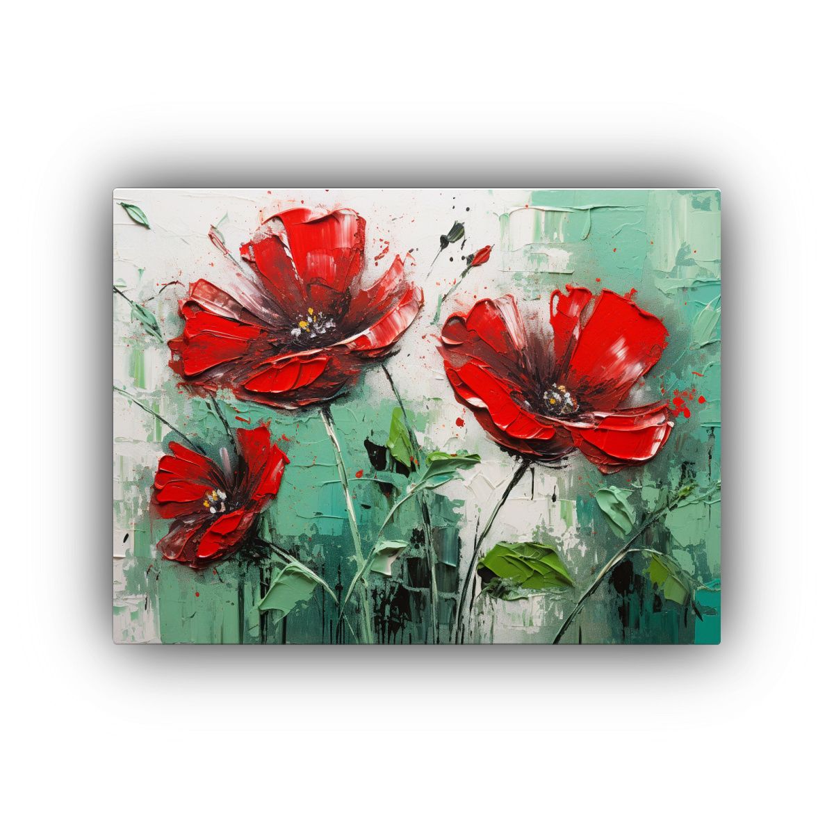 GENERICO - Pintura En Lienzo De Flores En Colores Verde Y Rojo Para Dec 120x80cm