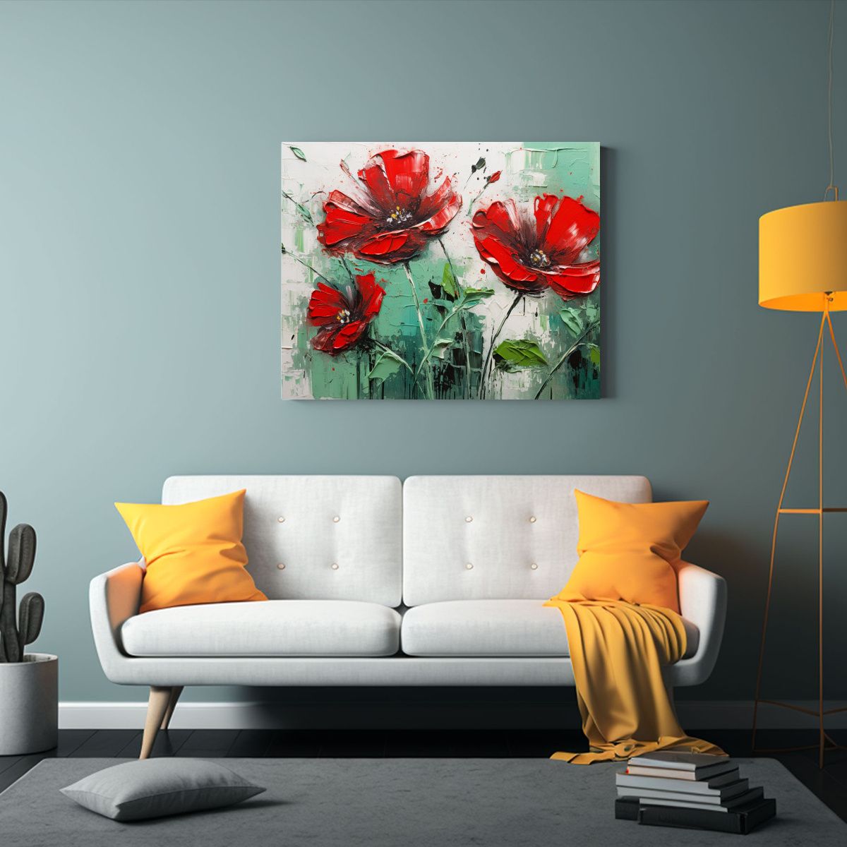 GENERICO - Pintura En Lienzo De Flores En Colores Verde Y Rojo Para Dec 120x80cm