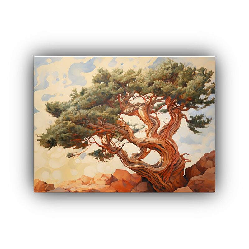 GENERICO - Pintura Abstracta De Un árbol De Enebro En Lienzo De Tela E 120x80cm