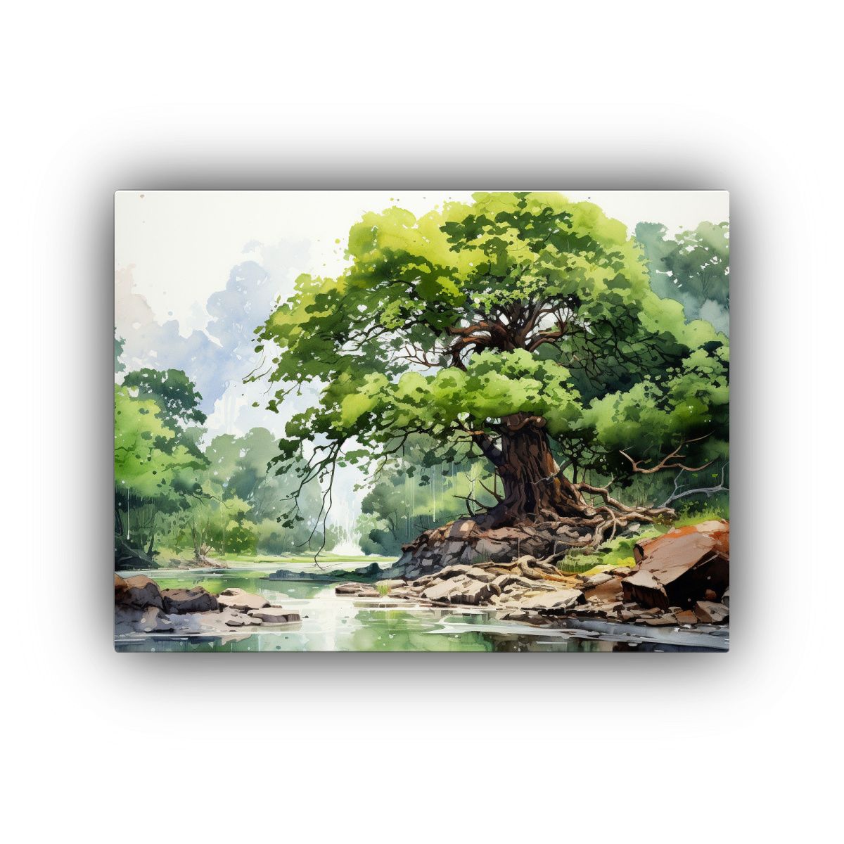 GENERICO - Cuadro Tela Alta Calidad Bonito Árbol Kauri Acuarela Abstra 120x80cm