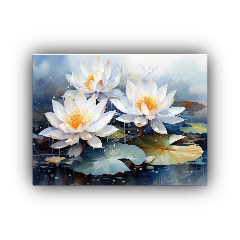 GENERICO - Pintura Abstracta De Flores De Loto En Colores Blanco Y Negr 120x80cm