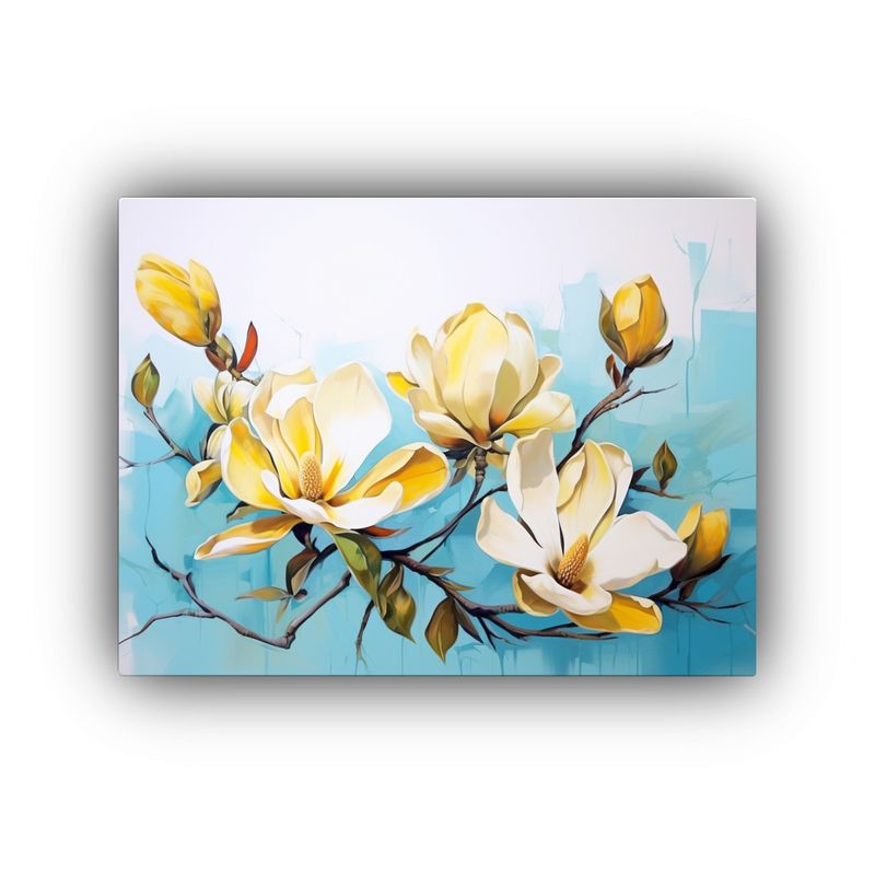GENERICO - Cuadro De Magnolias Amarillas Y Turquesas En Vanguardia Abst 120x80cm