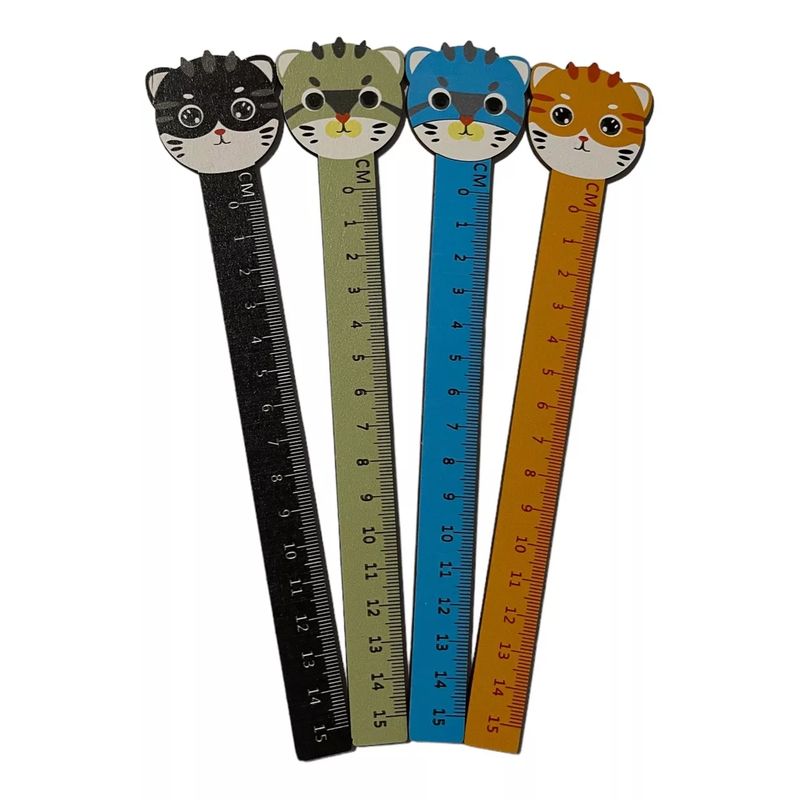 GENERICO - Regla De Madera 15 Cm. Diseño Gatito Escolar, Oficina.Kawai