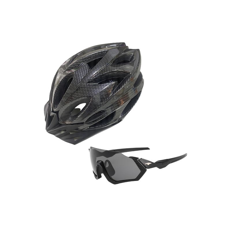 GENERICO - Casco Bicicleta MTB Liviano Tipo Carbono + Lentes GENERICO