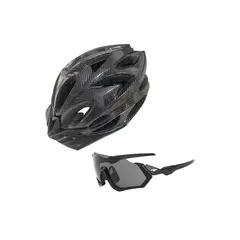 GENERICO - Casco Bicicleta MTB Liviano Tipo Carbono + Lentes