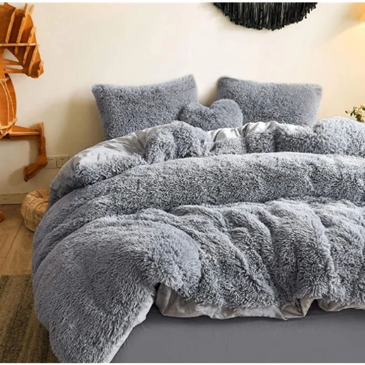 GENERICO - Cubrecama Full Peludito Gris 1.5 Plazas