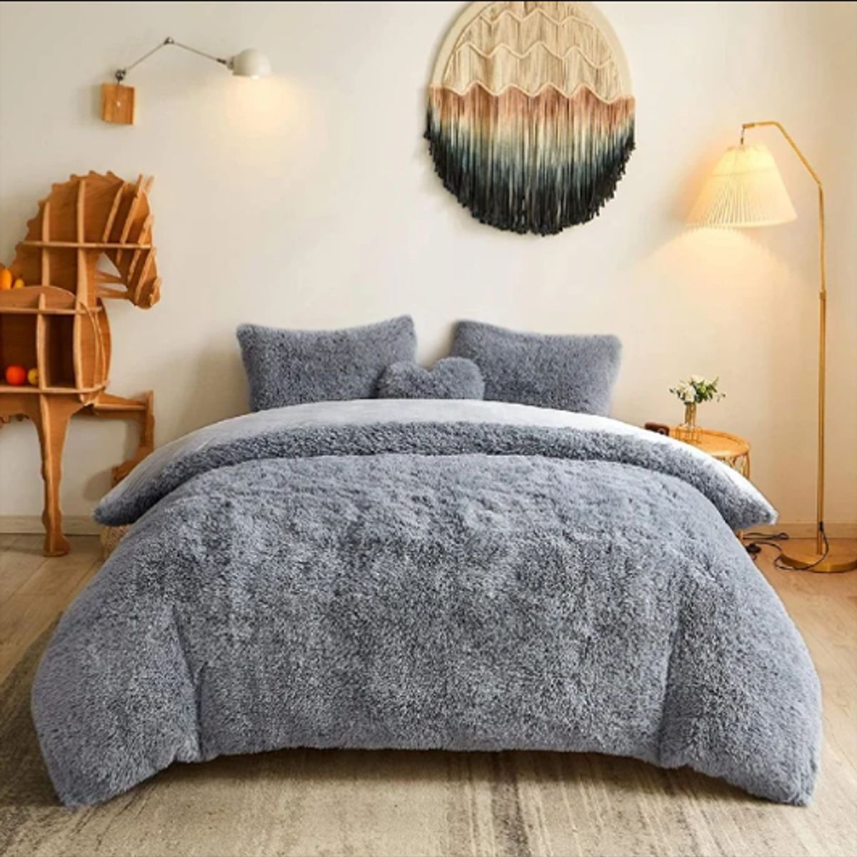 GENERICO - Cubrecama Full Peludito Gris 1.5 Plazas