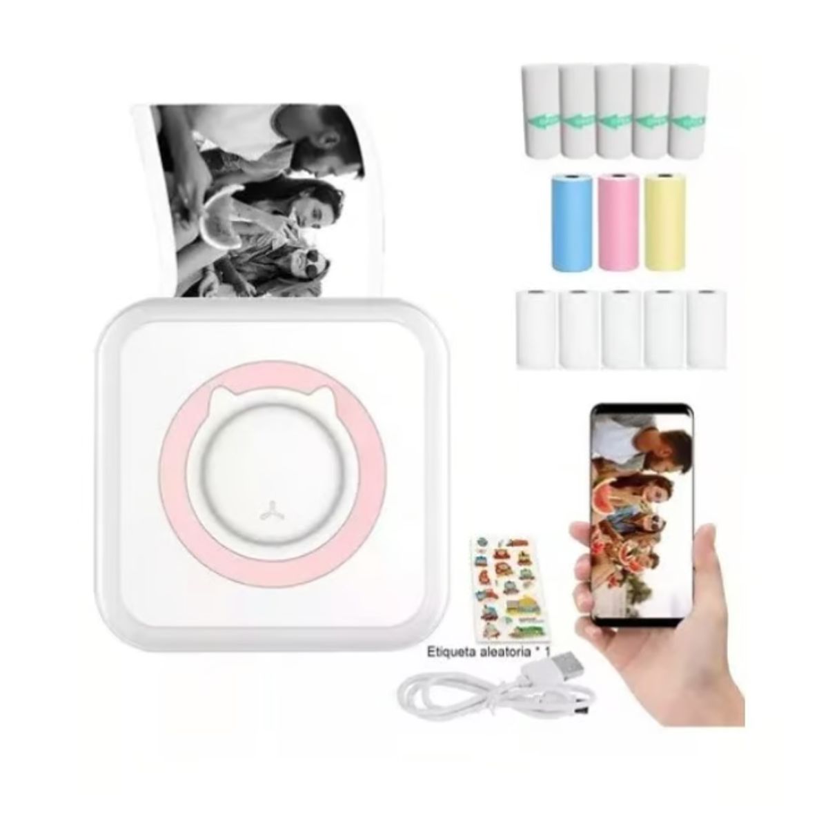 GENERICO - Mini Impresora Térmica Portátil Bluetooth + 13 Roll Papel