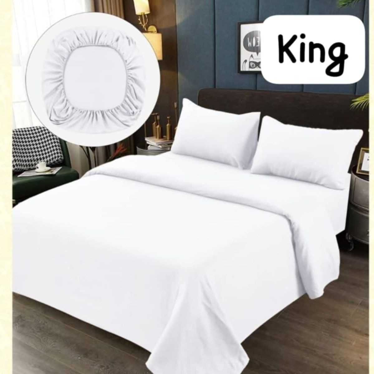 GENERICO - JUEGOS DE SABANA 200 HILOS DE ALGODON KING - BLANCO