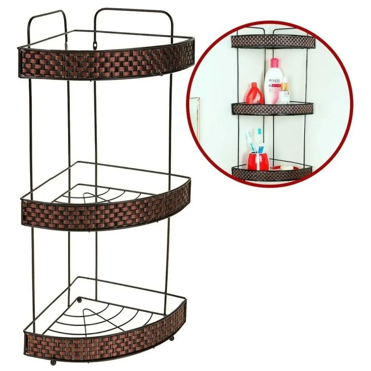 GENERICO - Organizador Estante De Baño Esquinero Negro Repisa Inoxidable