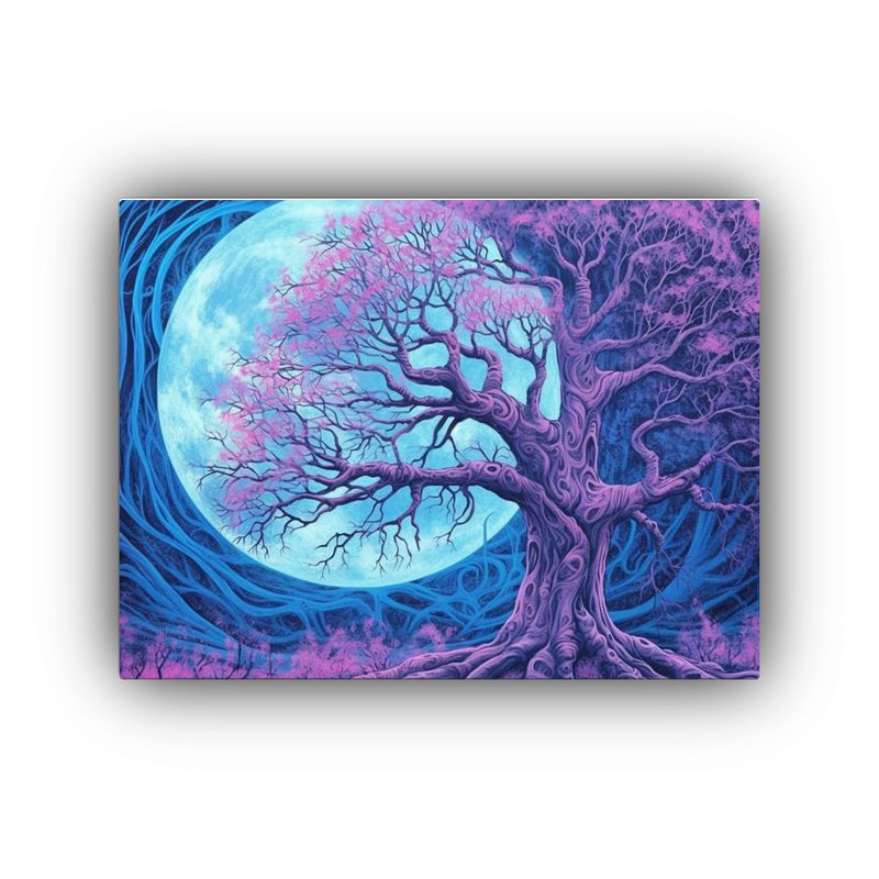 GENERICO - Cuadro Decorativo De Concepto Lunar Púrpura Con árbol En E 120x80cm