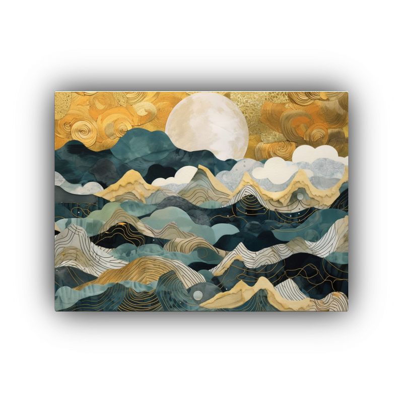 GENERICO - Cuadro Con Montañas Nubes Y Sol Decoración Lineal Para P 120x80cm