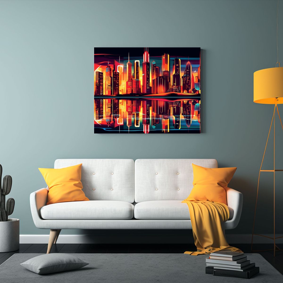 GENERICO - Cuadro Tonos Ciudad Neo Precisión Lienzo Arte Ciudad Modern 120x80cm