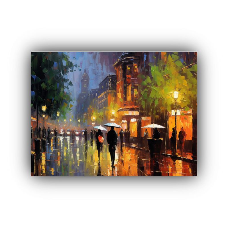 GENERICO - Cuadro Temático Noche Lluviosa Con Mucha Luz 120x80cm