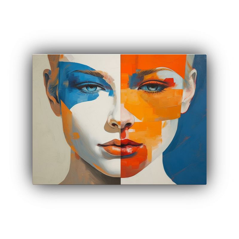 GENERICO - Pintura Abstracta Exuberante De Rostro Femenino En Azul Y Na 120x80cm