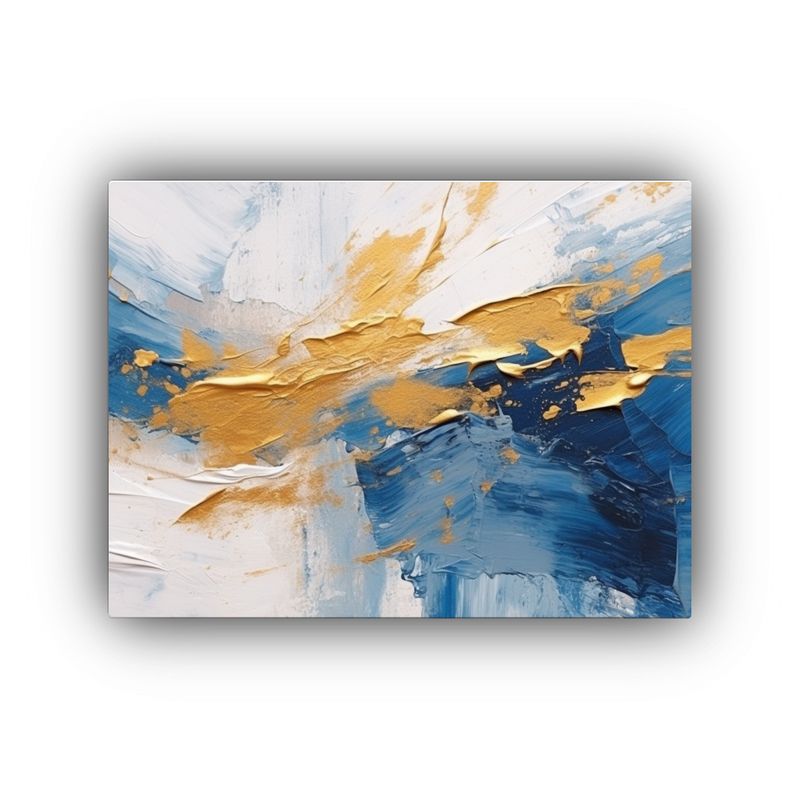 GENERICO - Pintura Abstracta En Azul Y Blanco Con Toques Dorados Arte D 120x80cm