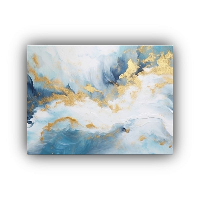 GENERICO - Cuadro Acuarela Abstracto Azul Y Blanco Con Detalles Dorados 120x80cm