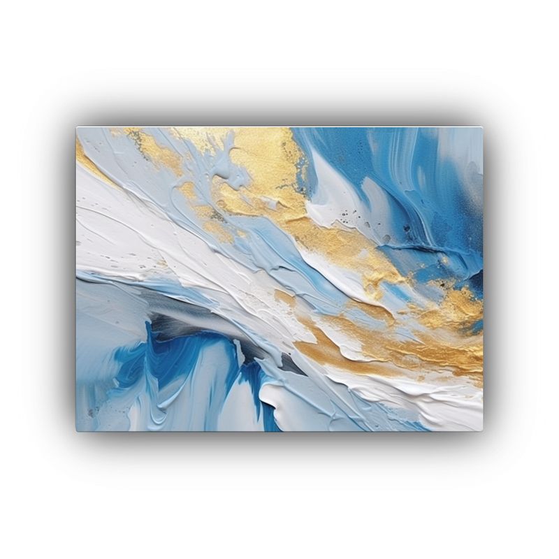 GENERICO - Pintura Abstracta Azul Y Blanco Con Detalles En Dorado Textu 120x80cm