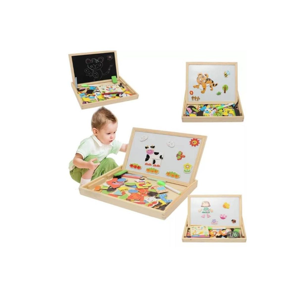 ARTIDIX - Pizarra Multifuncional Madera 3en1 Figuras Educativa