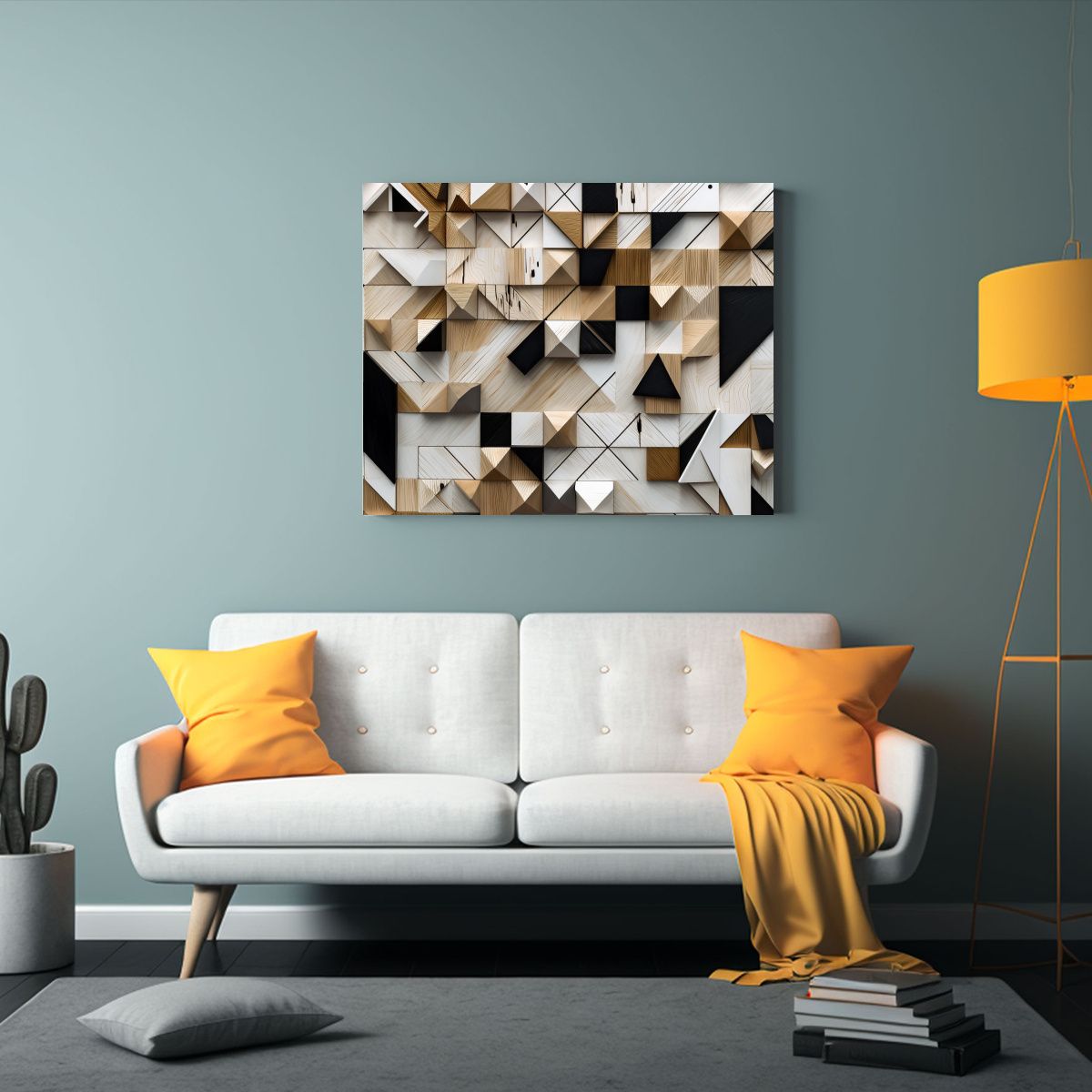 GENERICO - Pintura Abstracta Blanco Y Negro Con Formas Geométricas Gra 120x80cm