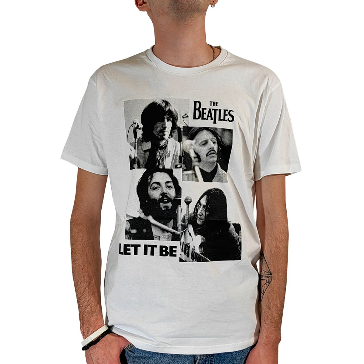 ROCK OFF OFFICIALLY LICENSED PRODUCTS - Polera original unisex de The Beatles diseño de Let it Be color blanco