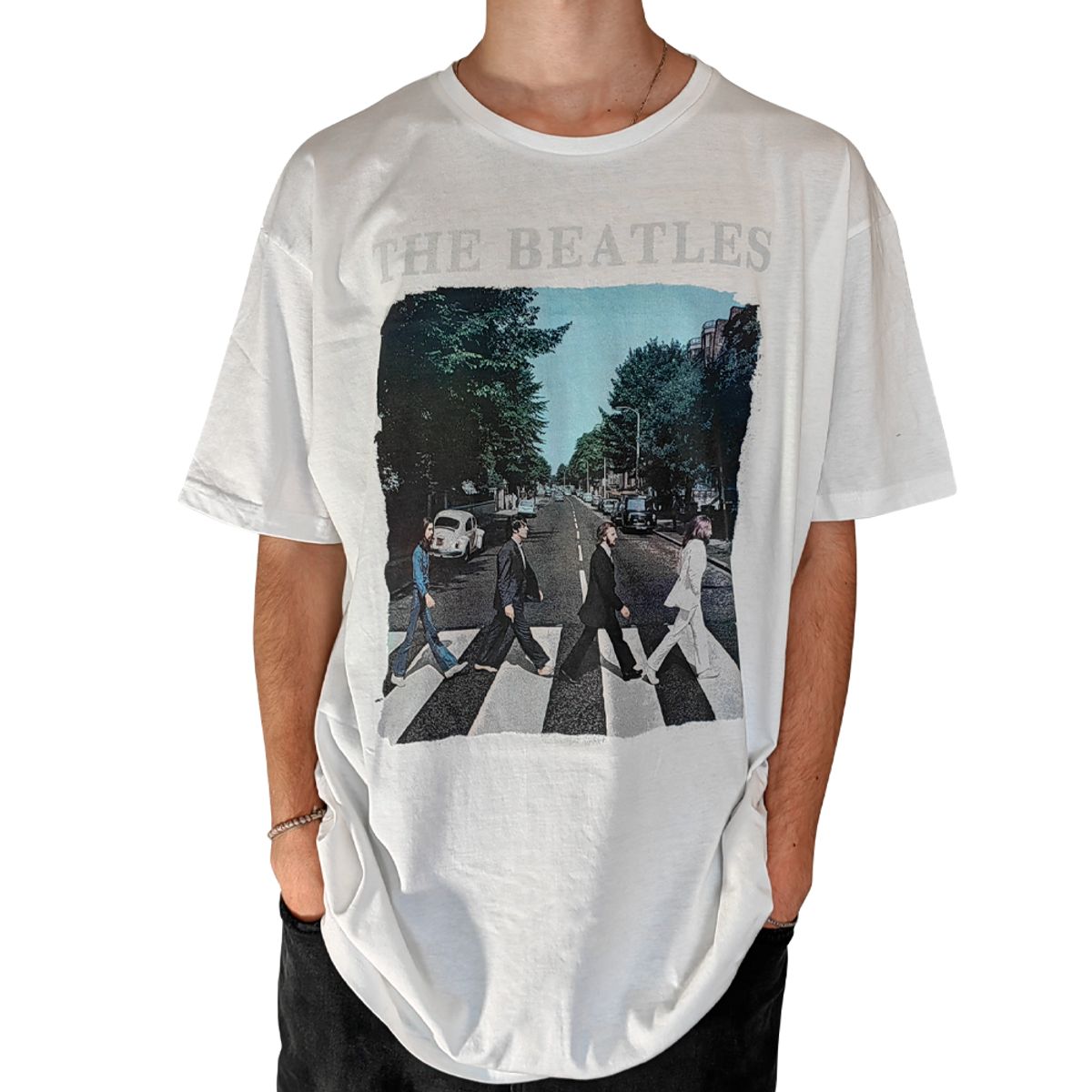ROCK OFF OFFICIALLY LICENSED PRODUCTS - Polera original unisex de The Beatles diseño Abbey Road color blanco