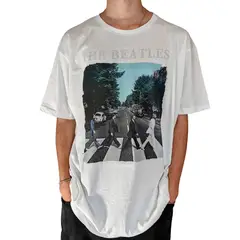 ROCK OFF OFFICIALLY LICENSED PRODUCTS - Polera original unisex de The Beatles diseño Abbey Road color blanco