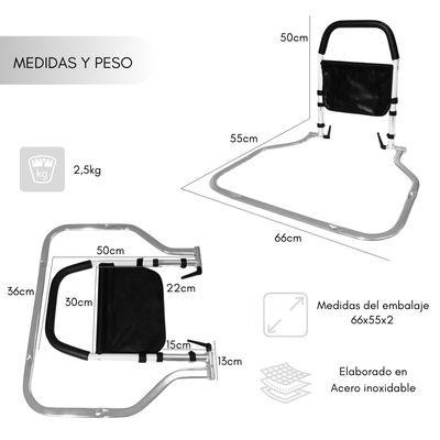 Imagen 2 del producto Baranda Cama Adulto Mayor Lateral Seguridad Ayuda Liso