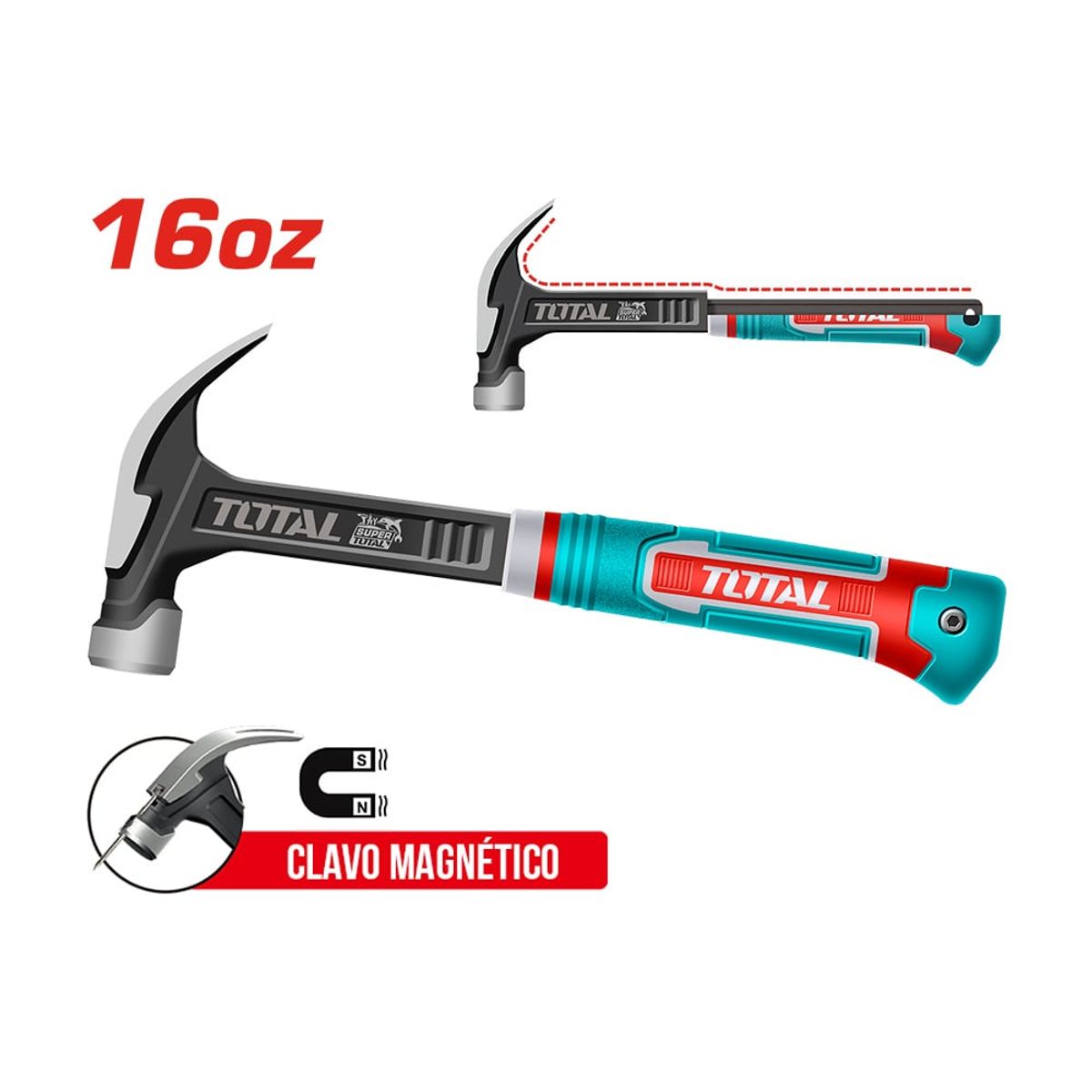 TOTAL TOOLS - Martillo Carpintero 16oz Industrial Magnético 345mm TOTAL