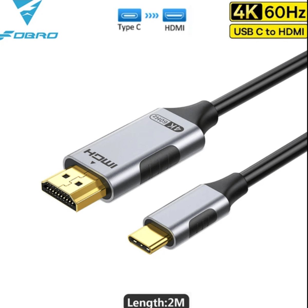 GENERICO - Cable Adaptador tipo HDMI a tipo C 4k 60hz de 2m Ultra HD