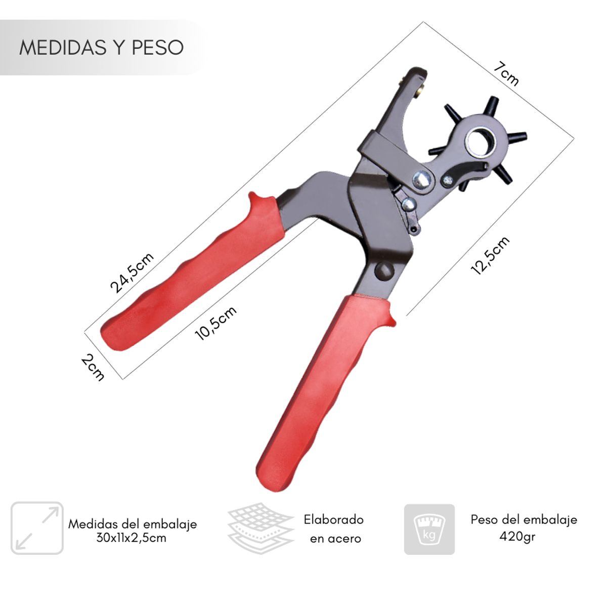 GENERICO - Alicate Perforador Cuero 6 Cabezales Cinturones Sacabocados