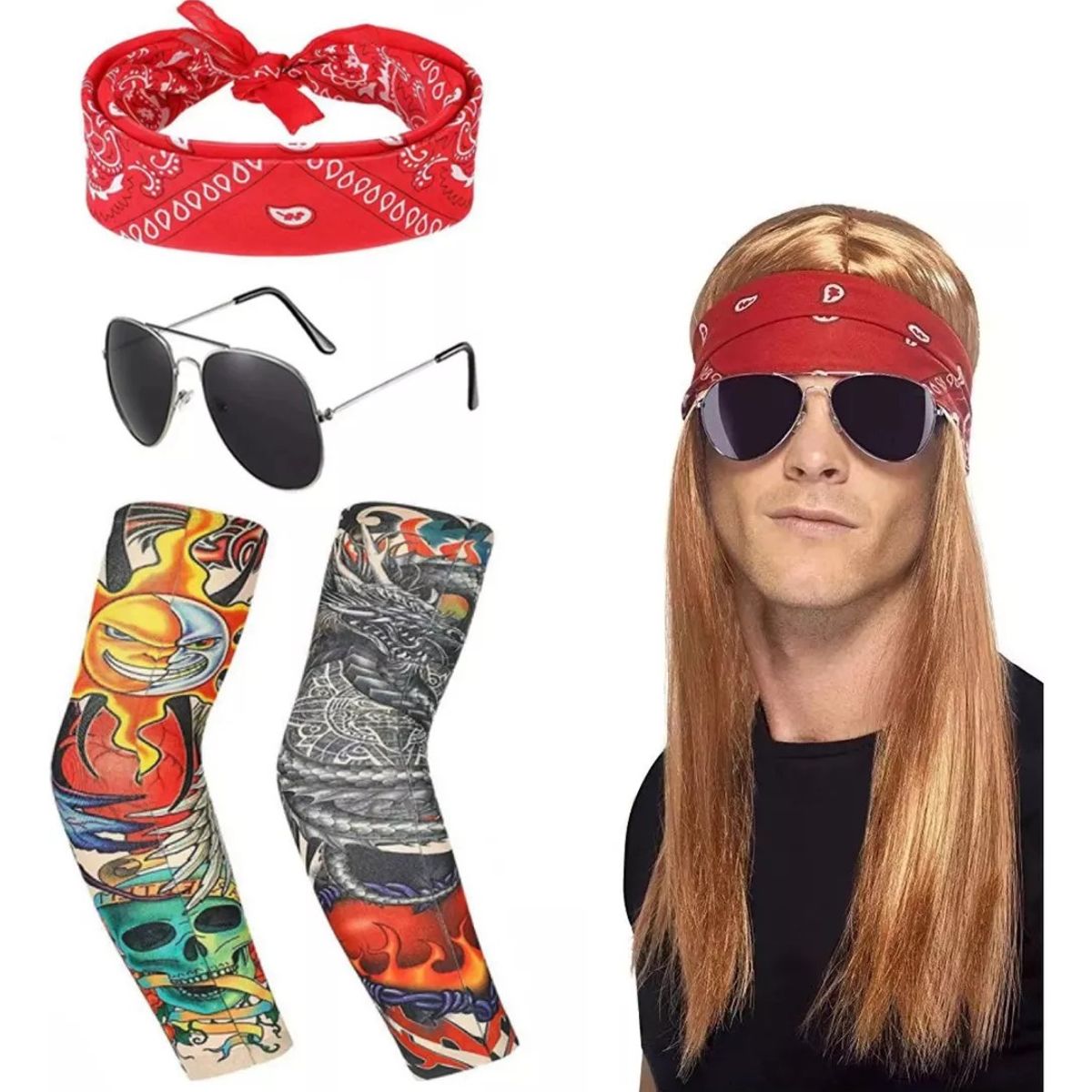 MUNDO MAGIA - Disfraz Cosplay Rockero Axel Roses Guns Peluca+ Accesorios