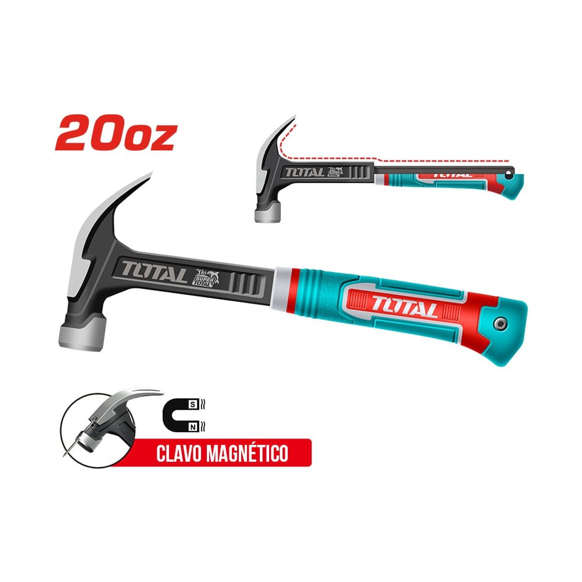TOTAL TOOLS - Martillo Carpintero 20oz Industrial Magnético 355mm TOTAL