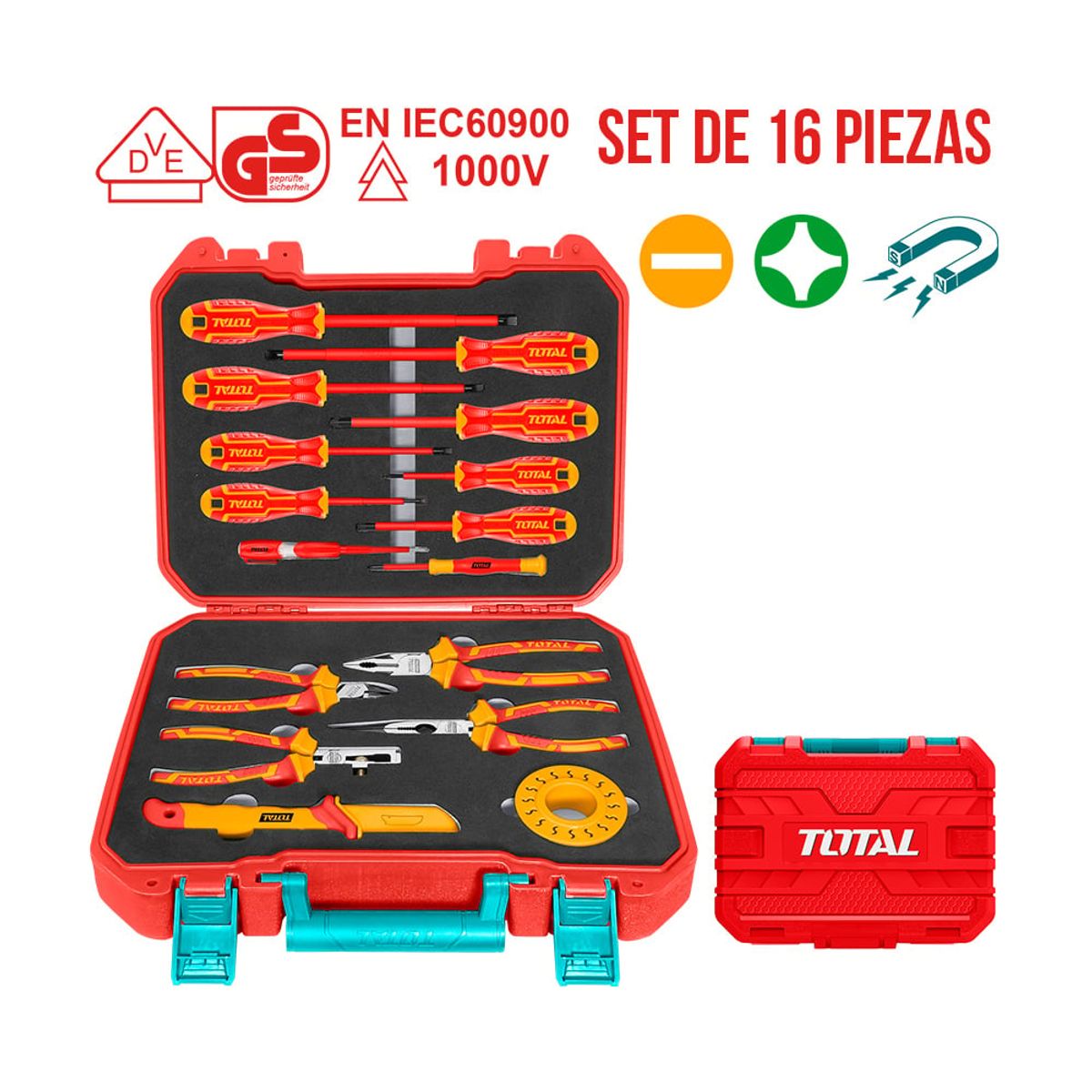 TOTAL TOOLS - Set de Herramientas Aisladas 16 Piezas Industrial TOTAL