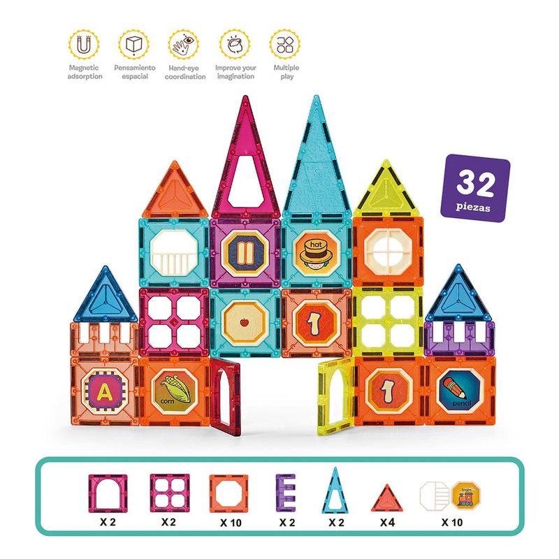 OEM - PUZZLE BLOQUES DE CONSTRUCCION MAGNETICOS 32 PIEZAS
